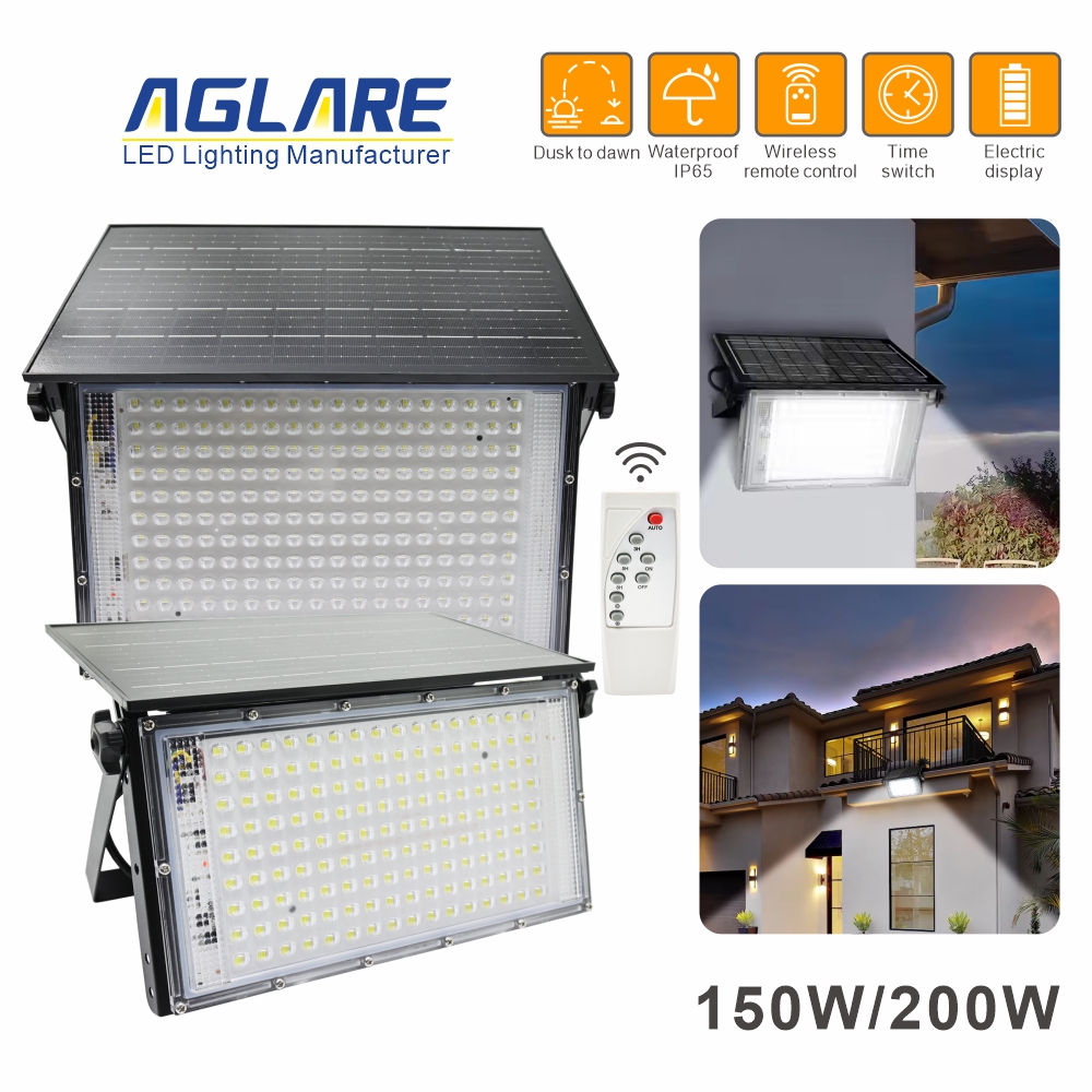 Ultra Slim 200W Flood Light Solar Light with Remote Control - IP65 Waterproof - 6000K