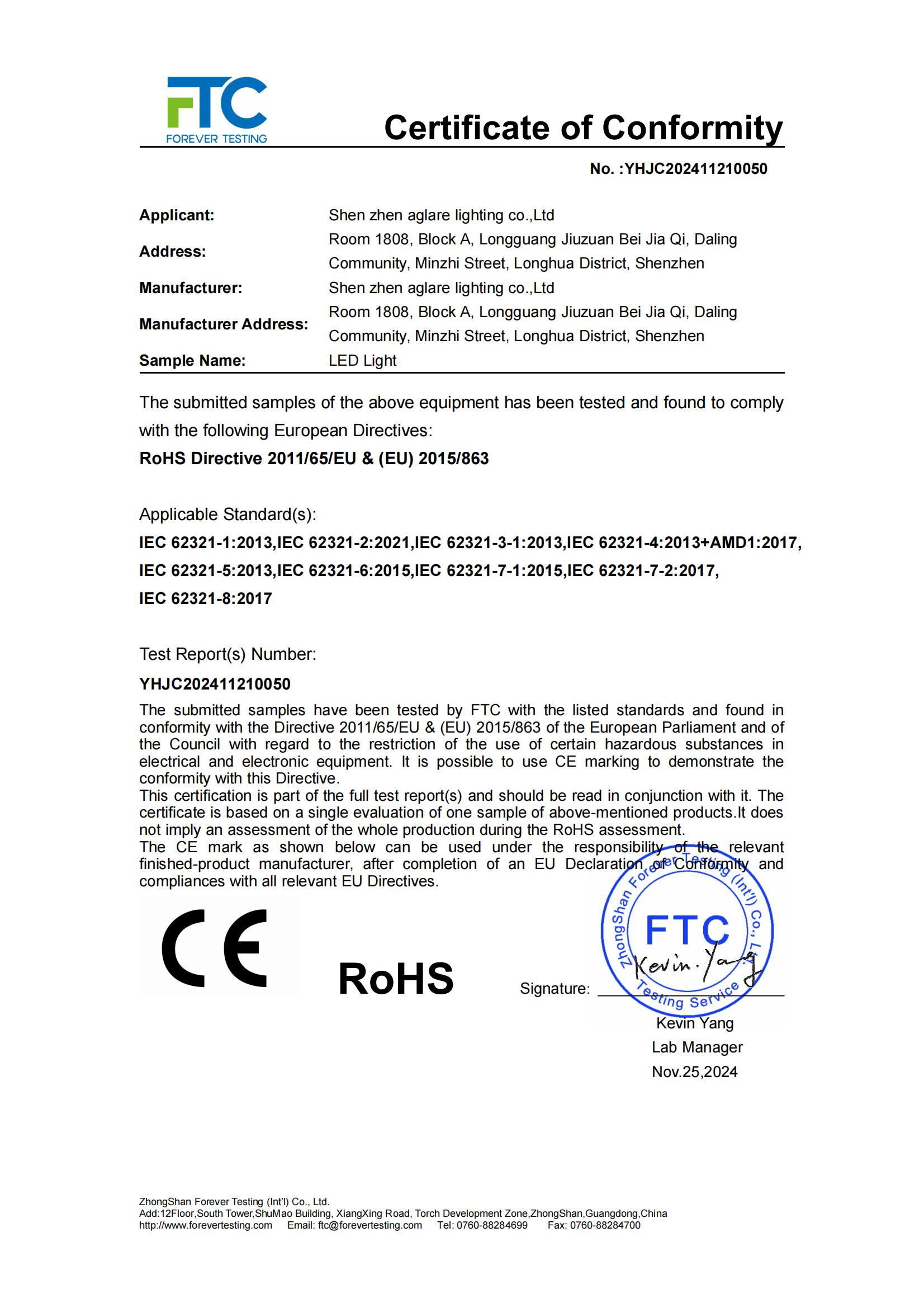 New Aglare lighting Amusement LED Lamp CE-ROHS Certification