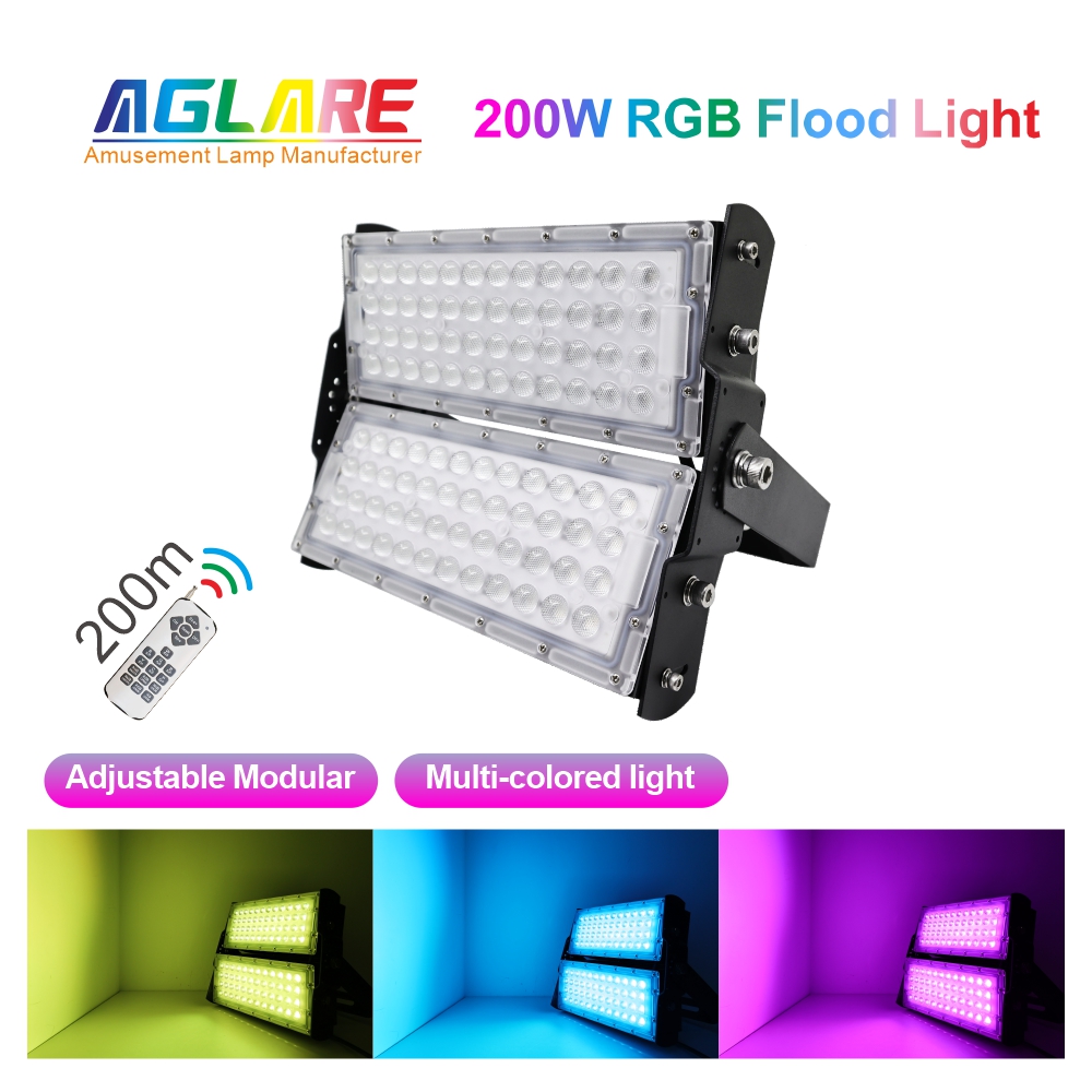 New 200W RGB Flood Light with 18key Remote Control,Adjustable Module